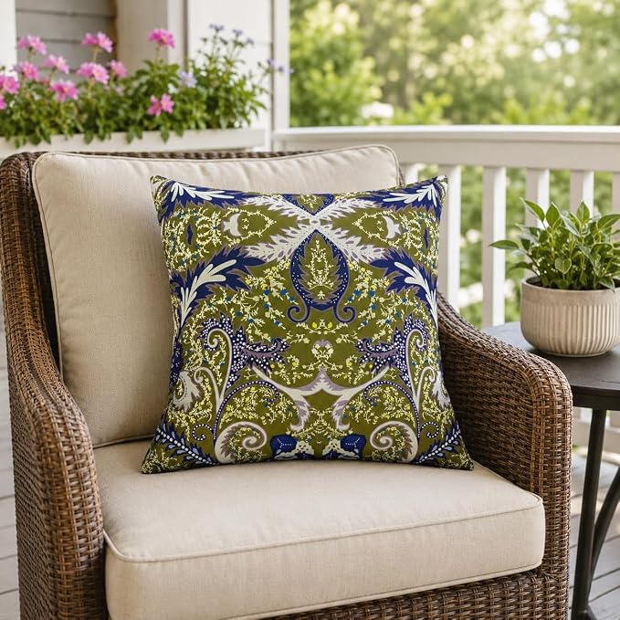 Waterproof Outdoor Throw Pillows with Inserts 18 x 18 Inch | Pack of 2 Decorative Patio Pillows, Square Outdoor Pillows for Patio Furniture Porch Garden Deck Balcony Couch and Sofa