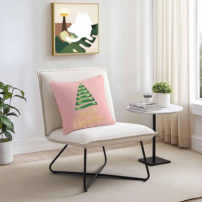 Pink Christmas Tree Outdoor Pillow Covers 26 x 26 Inches, Green Xmas Tree with Star Waterproof Throw Pillow Cover Set of 2, Christmas Pink Decorative Square Cushion Covers for Patio/Couch