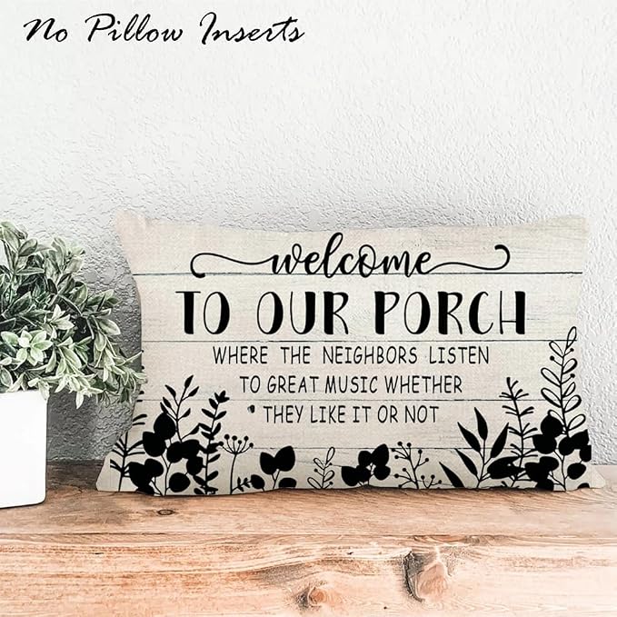 Porch Pillows Outdoor Chair Patio Furniture Pillow Covers 18x18 Waterproof | Set of 2, No Inserts, Weather Resistant, Patio Furniture, Minimalist Neutral Home Decor, Life is Better On The Porch Sign