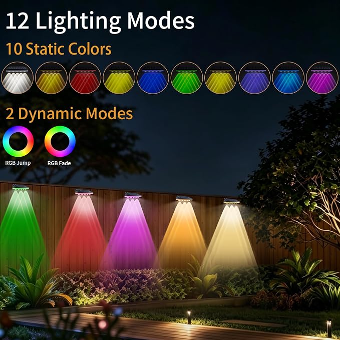 Tenmiro Solar Fence Lights Outdoor 6 Pack, 40 Modes RGB & Cold/Warm White Wall Lights with 5 Lens, IP67 Waterproof Dusk to Dawn Outside Lighs for Backyard, Patio, Yard, Pool, Deck, Railing Decor