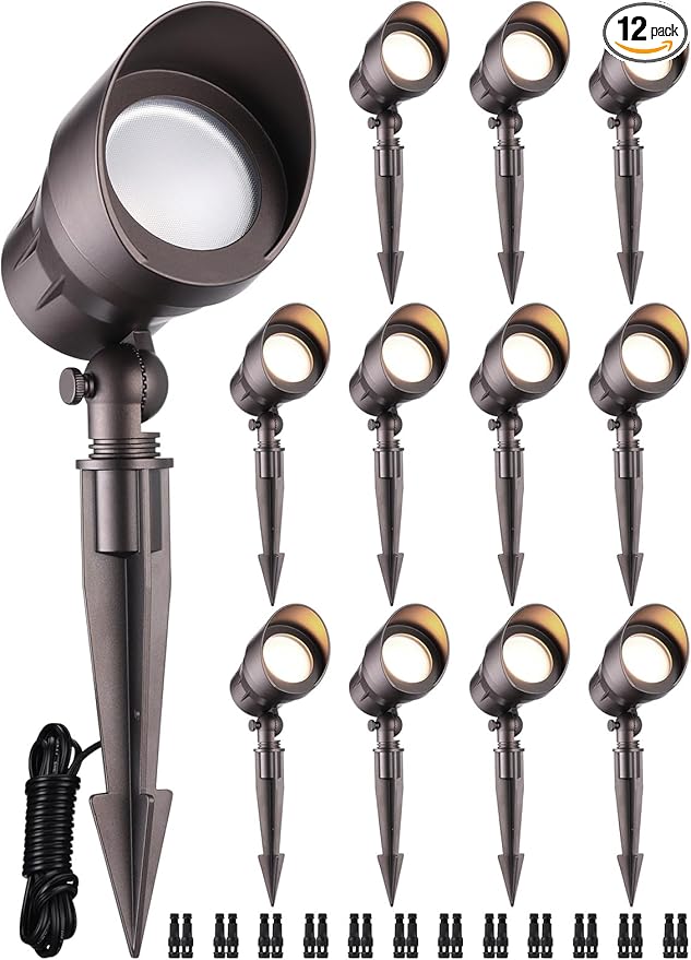 LEONLITE 12-Pack 12-24V Low Voltage LED Spotlight 3000K Oil Rubbed Bronze | Landscape Pathway Lights Outdoor, CRI90, Aluminum Spot Lights for Garden, ETL Listed, IP65 Waterproof, Warm White