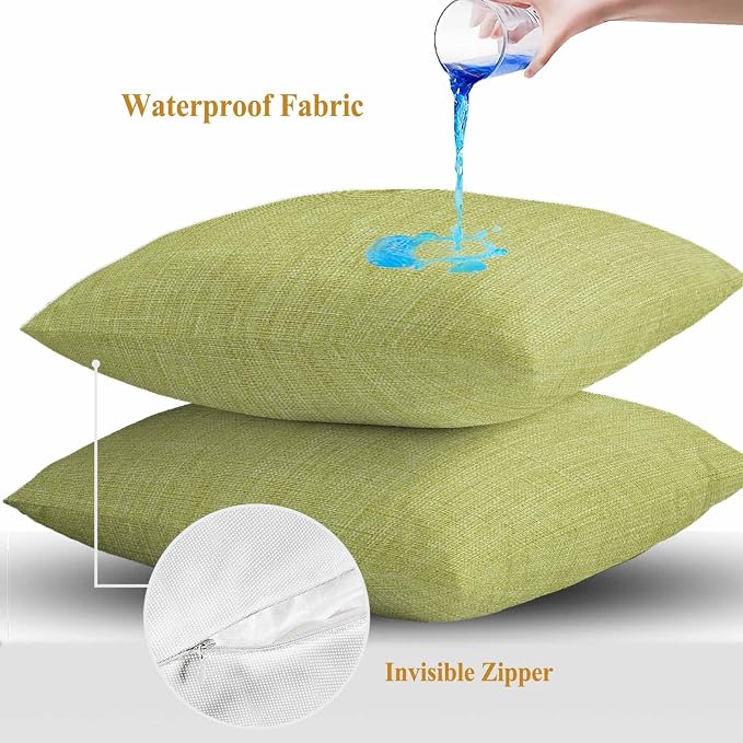 Outdoor Waterproof Throw Pillow Covers Set of 2 Fruit Green Linen Pillowcases 16x16 Inches Farmhouse Pure Color Decorative Pillows Cushion Case Patio Pillows for Couch Bed Chair Garden