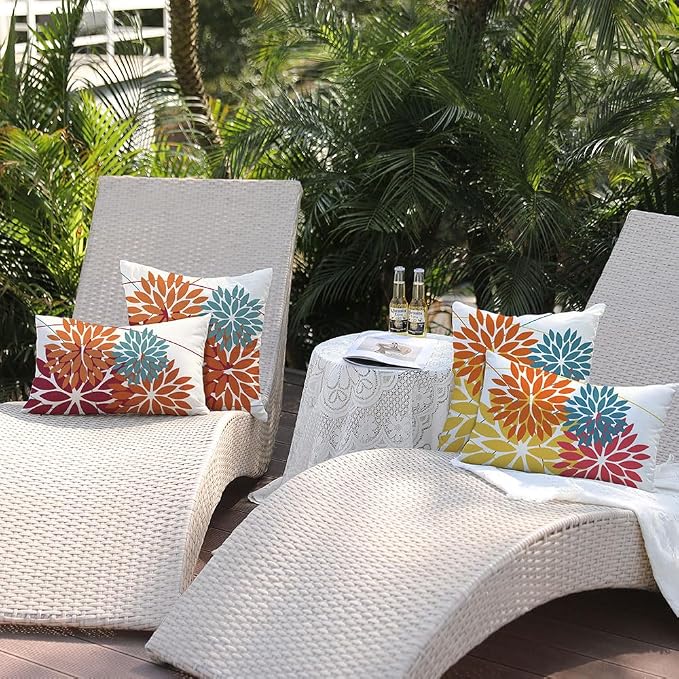 DFXSZ Pack of 2 Outdoor Waterproof Throw Pillow Covers 12x20 Orange Yellow | Polyester Spring Summer Fall Floral Decorative Cushion Cases(NO INSERT),For Couch Patio Funiture Garden Home Decor