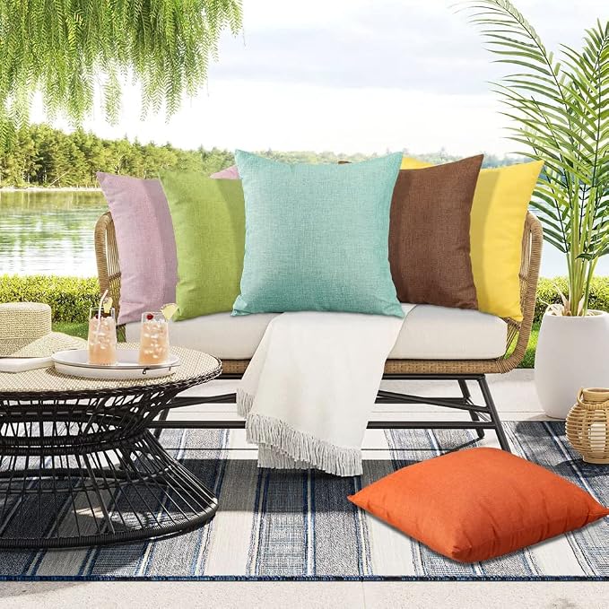 OTOSTAR Pack of 4 Outdoor Waterproof Throw Pillow Covers 18x18 Inch Garden Decorative Pillow Covers Cushion Sham Pillowcase Shell Patio Cushion Case Pillows for Couch Tent Sofa Balcony Decor (Brown)