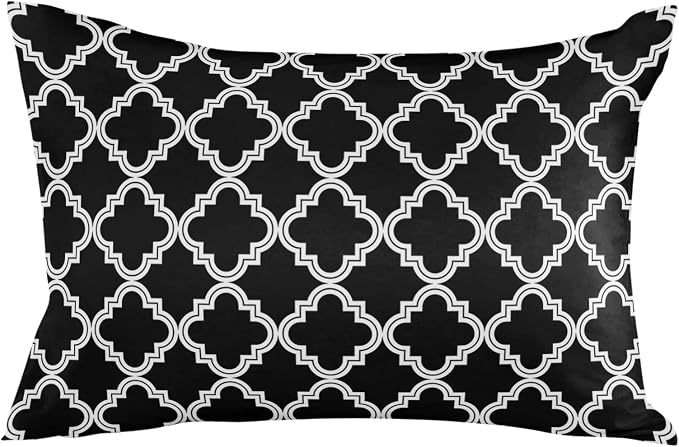 Outdoor Waterproof Pillow Covers for Patio Furniture Moroccan Pattern Decorative Throw Pillow Cover Geometric Trellis Black Pillowcases Set of 2 Cushion Case for Sofa Couch Chair Home Decor 20x12 inch