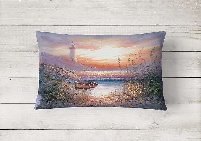 Caroline's Treasures APH4130PW1216 Lighthouse Scene with Boat Canvas Fabric Decorative Pillow Machine Washable, Indoor Outdoor Decorative Pillow for Couch, Bed or Patio, 12HX16W