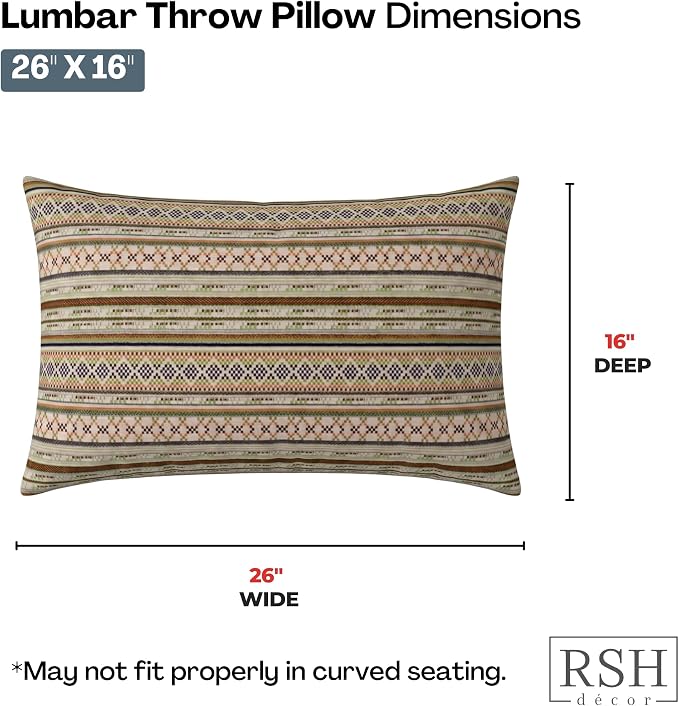 RSH DECOR: Sunbrella Jumbo Lumbar Pillows Set of 2 | 26" x 16" | Water and Fade-Resistant Performance Fabric | Outdoor Pillow Covers with Down-Alternative Inserts | Made in USA (Chimayo Dew)