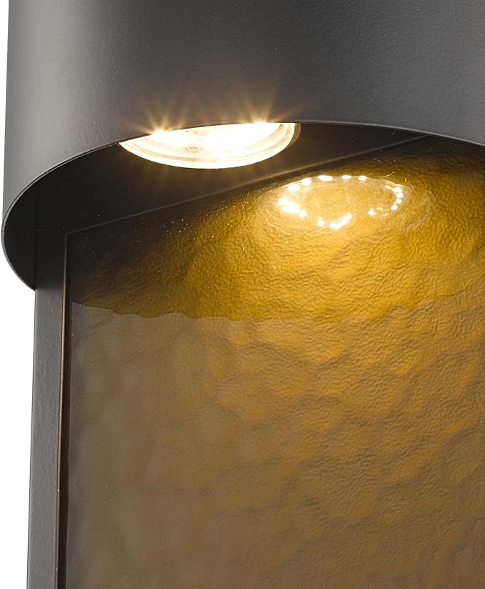 Globe Electric 44227 1-Light Outdoor Wall Sconce, Bronze Finish, Amber Water Glass Shade, Integrated 8.5W LED, Weather-Resistant Modern Outdoor Lighting