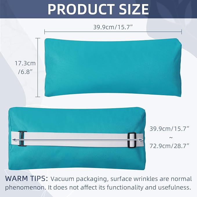 Chaise Lounge Head Pillow, 2 Pack Outdoor Patio Pillows with Adjustable Strap, Lounge Head Resting Pillow for Recliner Beach Pool Lounger Office Chair，Water Resistant Light Blue