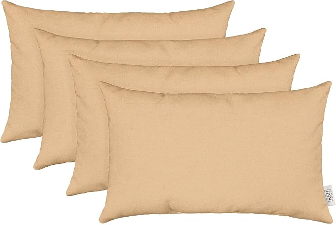 RSH DECOR Sunbrella 20" x 12" Lumbar Throw Pillows Set of 4 | Water and Fade-Resistant Performance Fabric | Outdoor Pillow Covers with Down-Alternative Inserts | Made in USA (Cast Sand Tan)