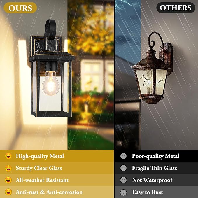 BesLowe 2-Pack Outdoor Wall Light Fixtures, Modern Porch Sconces, Bronze | Waterproof, Rust-Resistant, Durable Metal with Clear Glass, Standard E26 Socket, Easy to Install