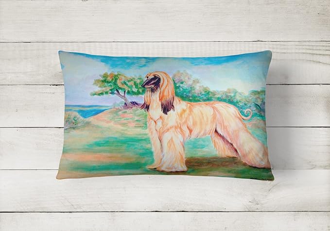 Caroline's Treasures 7138PW1216 Afghan Hound Canvas Fabric Decorative Pillow Machine Washable, Indoor Outdoor Decorative Pillow for Couch, Bed or Patio, 12HX16W