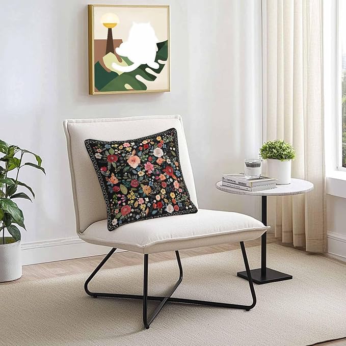 Vandarllin Outdoor Throw Pillows Covers 20x20 inch Set of 2 Waterproof Black Floral Decorative Zippered Cushion Covers for Patio Furniture, Farmhouse Vintage Flower Lumbar Pillowcases