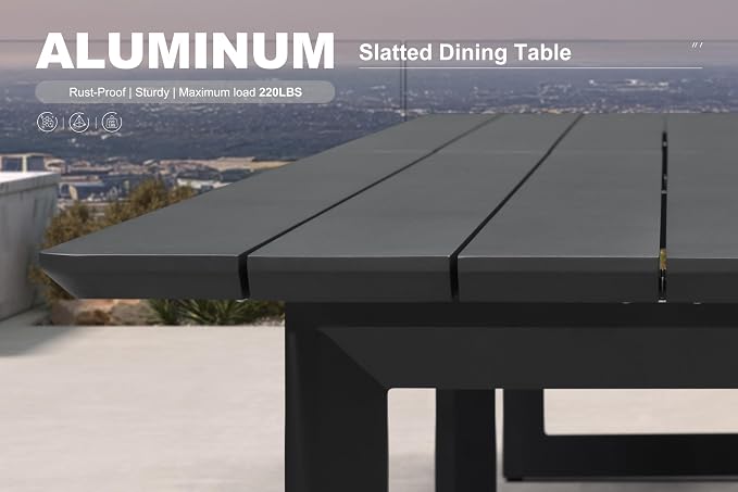 PURPLE LEAF Outdoor Dining Set for 8 with Waterproof Furniture Cover Aluminum Luxury Patio Furniture Table and Chairs Set with Removable Thick Cushion for Large Backyard Porch Garden Deck Pool, Grey