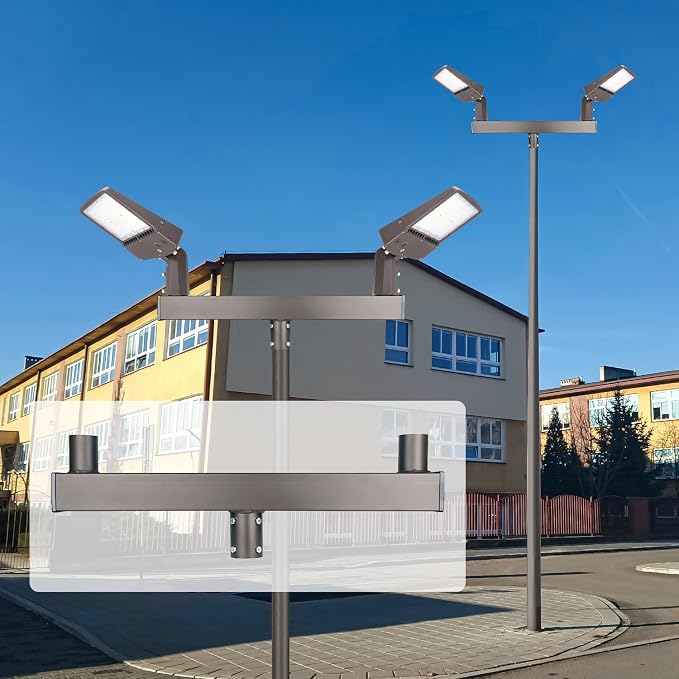 180 Degree Quad Bullhorn Tenon Adapte for 2 Lights,Mounting Bracket with Round Pole,Double Tenons in 2 3/8 inch Slip Fitter Light,for Parking Lot Light and Outdoor Lighting fixtures
