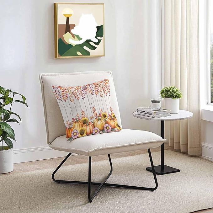 Orange Pumpkins Outdoor Waterproof Pillow Covers, Eucalyptus Leaves Sunflowers Wood Grain Decorative Square Throw Pillowcase Sofa Cushion Sham for Patio/Couch/Chair, 26"x26" 2 Pack