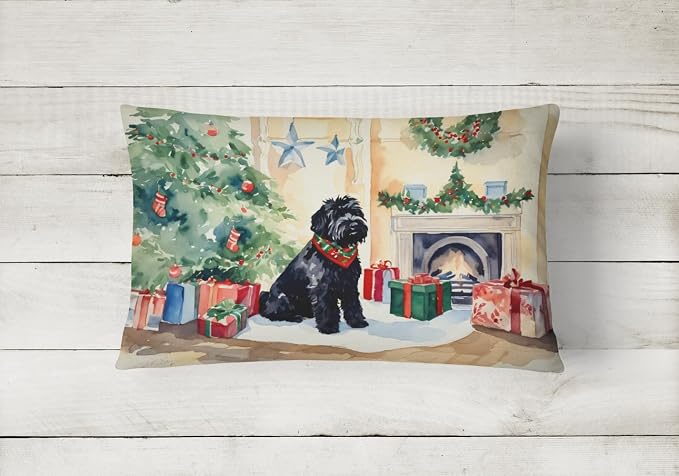Caroline's Treasures DAC2613PW1216 Black Russian Terrier Cozy Christmas Throw Pillow Machine Washable, Indoor Outdoor Decorative Pillow for Couch, Bed or Patio, 12HX16W