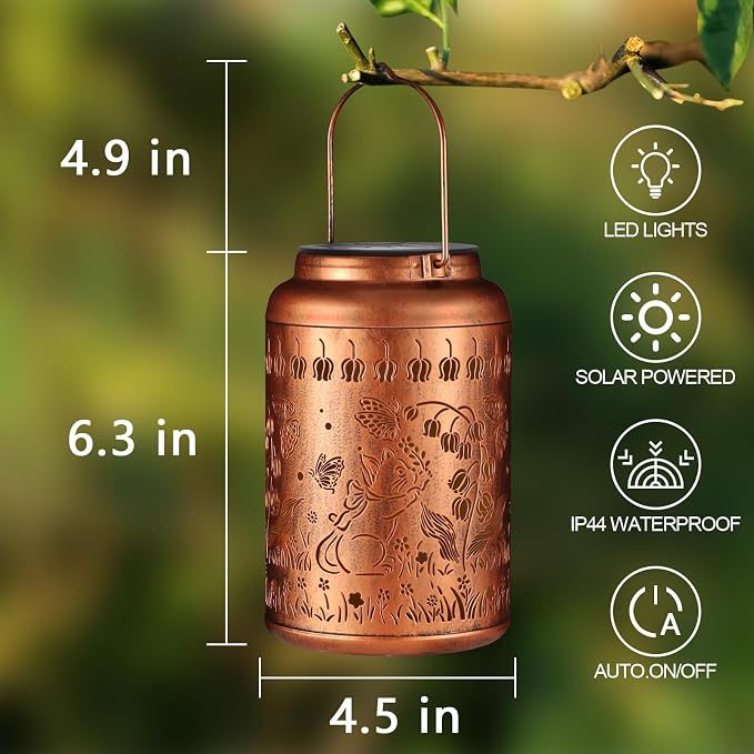 2 Pack Cats Solar Lanterns Outdoor Waterproof Garden Decor | Metal Hanging Solar Lights Birthday Gifts for Grandma Mom Solar Decoration Outside for Yard, Patio, Backyard, Porch