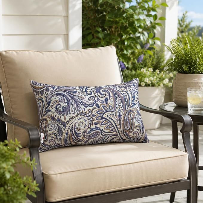 Pack of 2 Patio Lumbar Pillows 12"x20" | Fade Resistant Outdoor Waterproof Lumbar Pillow with Inners Decorative Garden Lumbar Cushions for Home Patio Terrace Sofa