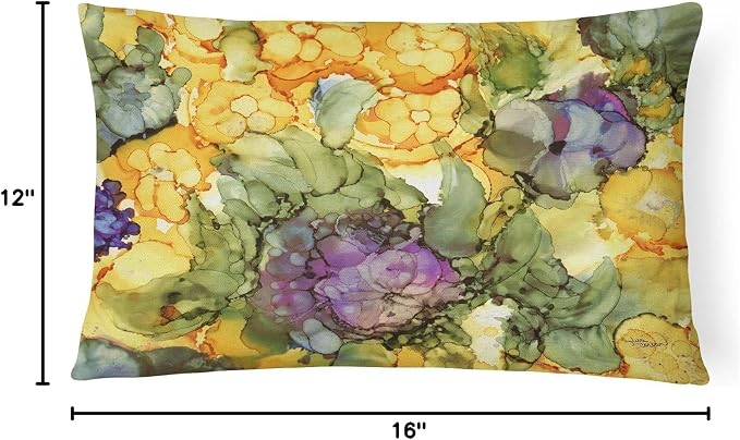 Caroline's Treasures 8958PW1216 Abstract Flowers Purple and Yellow Canvas Fabric Decorative Pillow 100% Machine Washable Pillow, Indoor or Outdoor Decorative Throw Pillow for Couch, Bed or Patio