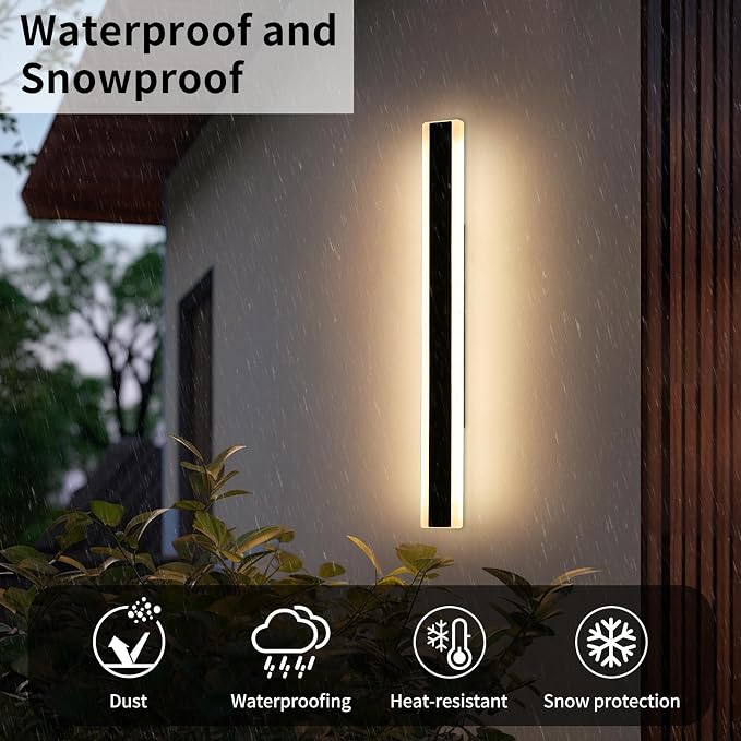 39inch Outdoor Modern Wall Sconces, Dimmable Exterior Wall Mounted Lighting 3 Color 3000K/4500K/6000K, IP65 Waterproof, Minimalist Porch Lights Fixture for Yard Patio Garage with Remote Control