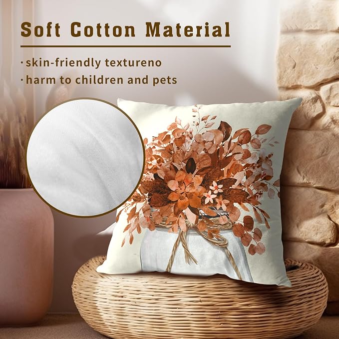 Fall Eucalyptus Leaves Pillow Cover 20x20 Set of 2 - Autumn Leaf Branches Plants Pillowcase Cushion Cover for Sofa Couch Bedroom Living Room Home Wedding Holiday Decor