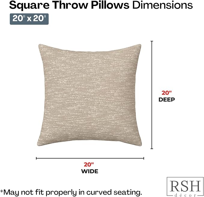 RSH DECOR: Sunbrella Square Throw Pillows Set of 4 | 20" x 20" | Water and Fade-Resistant Fabric | Outdoor Pillow Covers with Down-Alternative Inserts | Made in USA (Soft Cloud Chenille Burlap)