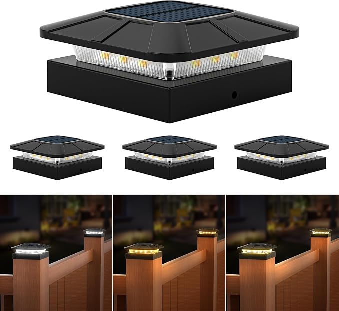 4x4 Solar Fence Post Cap Lights Outdoor Waterproof, 4 Pack | IP65, 3 Modes Auto On/Off,Deck, Garden, Patio, Deck, Backyard, Porch, Sidewalk