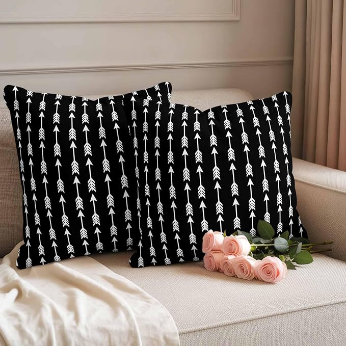 Arrow Outdoor Pillow Covers 24"x24" Set of 2, Abstract Rustic Western Tribal Geometric Arrow Black Waterproof Throw Pillow Covers for Patio Furniture, Decorative Cushion Covers for Porch