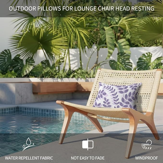 Chaise Lounge Headrest Pillow 1 Pack, Laverder Leaves Waterproof Chair Pillows with Insert & Adjustable Elastic Strap for Beach Recliner, Summer Farmhouse Botanical Leaf Branch Outdoor Patio Pillow