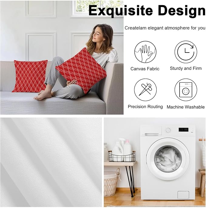 Red White Stripes Outdoor Pillow Covers 20x20 Inch Throw Pillow Covers Set of 2 Waterproof Decorative Pillow Cases Simple Geometric Modern Monochrome Cushion Covers for Patio Furniture Garden Couch