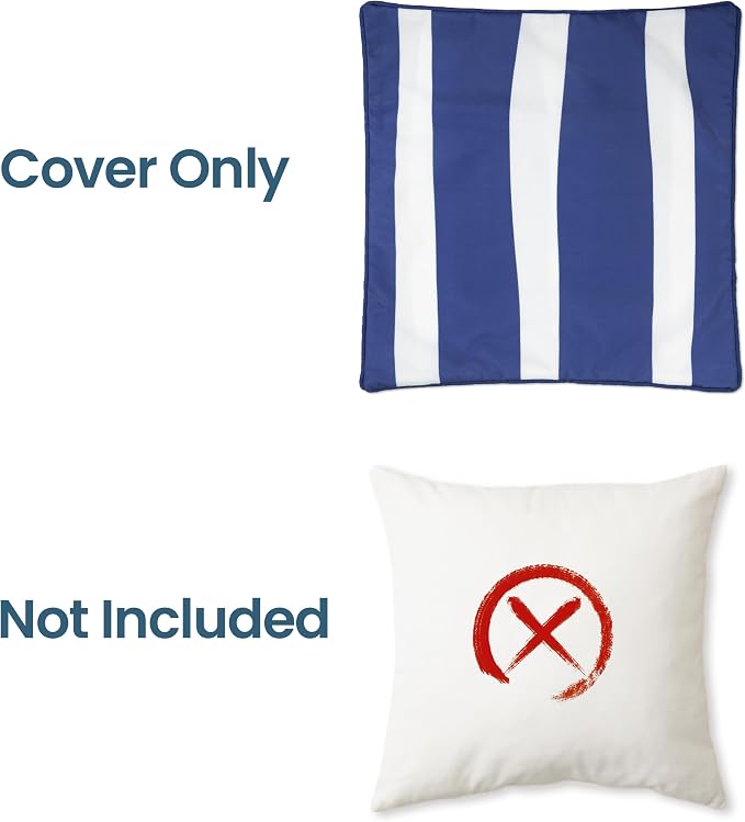 Outdoor Pillow Covers 18x18 Inch, Water-Resistant Decorative Pillow Covers Pack of 2, Throw Pillow Case for Patio Furniture Tent Garden, Navy Blue White Stripe with Blue Edge, Cover ONLY