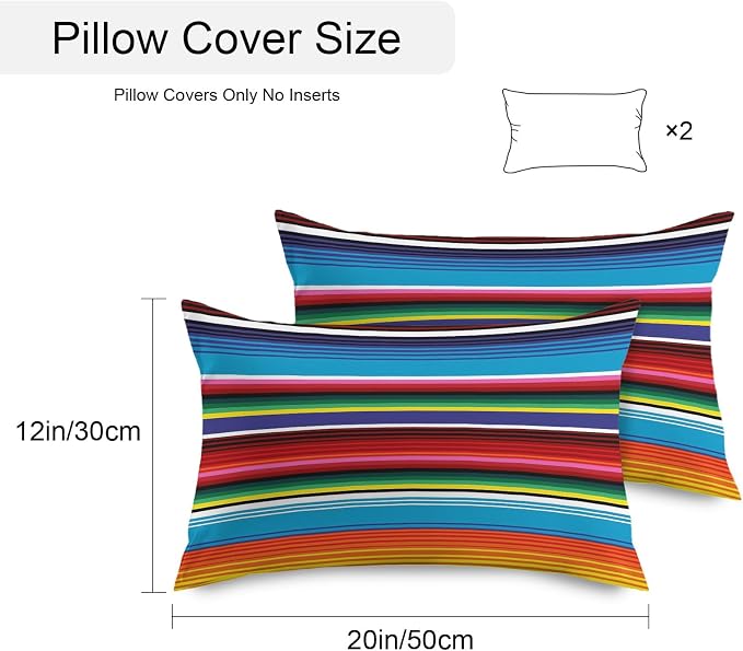 Colorful Striped Outdoor Pillow Covers 20x12 Inch Lumbar Pillow Covers Set of 2 Waterproof Decorative Throw Pillow Cases Boho Rainbow Stripes Abstract Lines Cushion Covers for Patio Furniture Garden