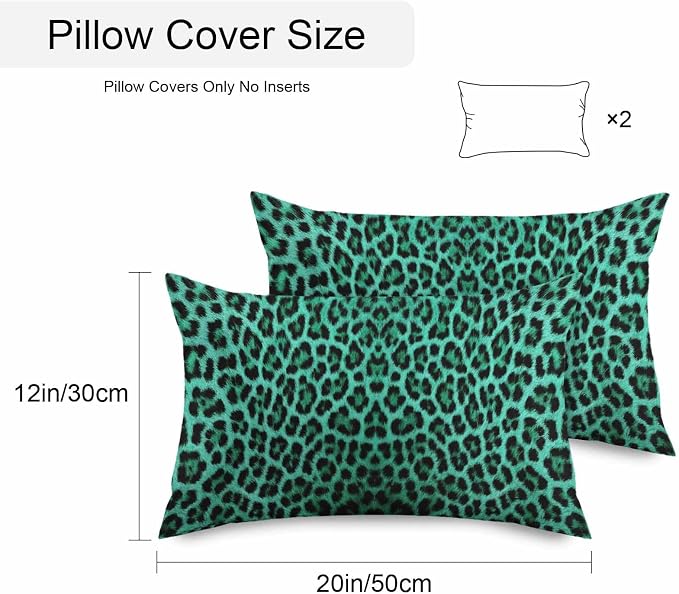 Vandarllin Outdoor Throw Pillows Covers 20x12 inch Set of 2 Waterproof Green Leopard Print Decorative Zippered Cushion Covers for Patio Furniture, Retro Animal Fur Pattern Lumbar Pillowcases