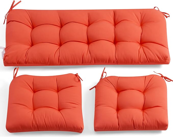 ADLIVWYD 3-Pieces Wicker Chair Cushion Set, 1 loveseat and 2 U-Shape, 44"x19" &19"x19" Tufted Outdoor Cushions for Indoor/Outdoor Patio Furniture, Orange