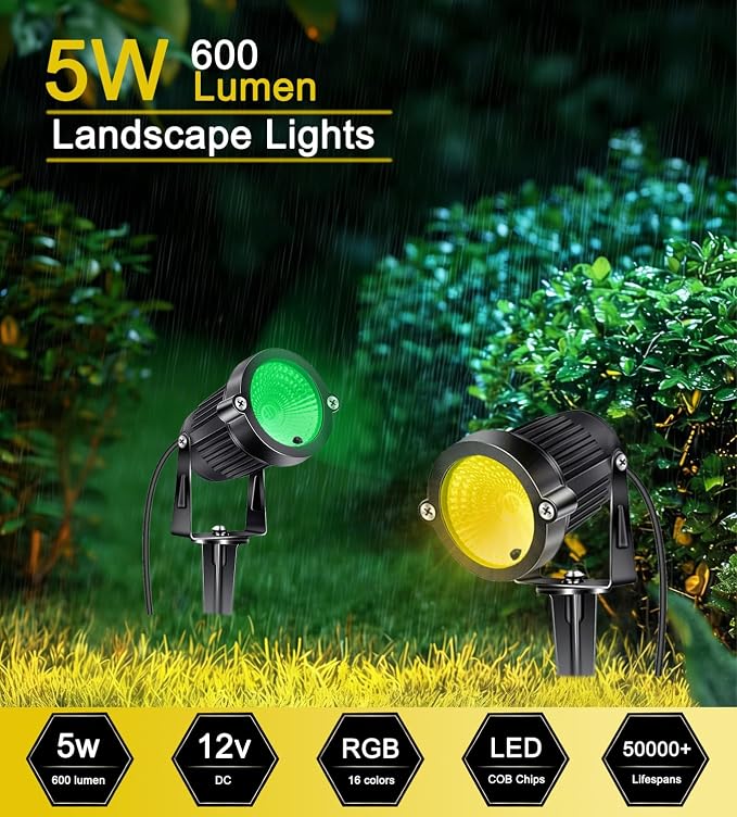 Low Voltage Landscape Lights Color Changing RGB 5W DC12V LED Landscape Lighting Outdoor Waterproof Spotlight Remote Control for Garden Pathway Christmas Decorative Light
