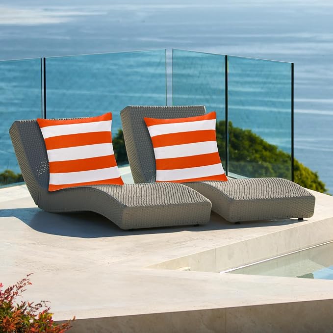 tiggell 4 Pack Waterproof Pillow Covers Outdoor Throw Pillowcases Decorative Garden Cushion Case for Home Garden Patio Couch Balcony Striped (Orange & White, 18 * 18 inch)