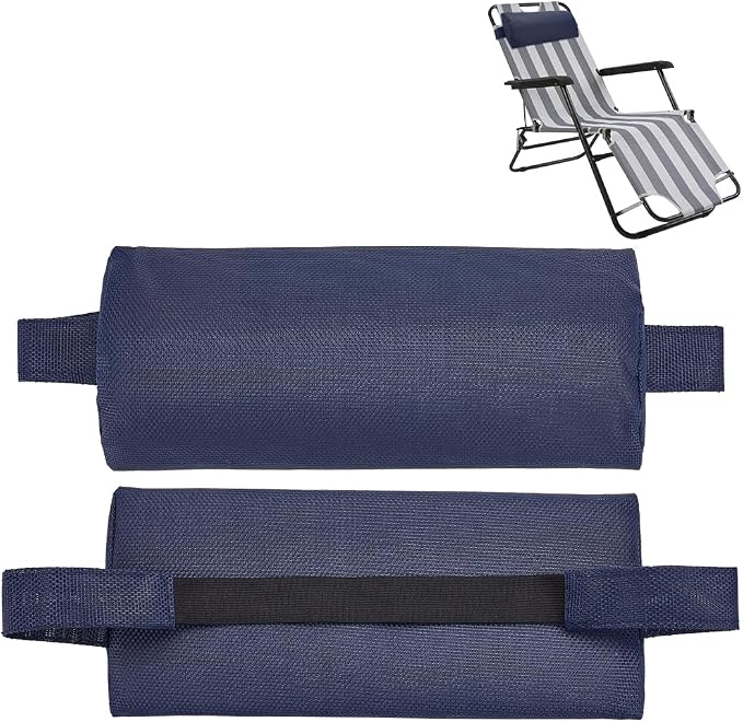 BENECREAT 2Pcs Outdoor Chaise Lounge Head Pillow, Outdoor Patio Pillows with Adjustable Strap for Patio Chair Recliner Head Support, Prussian Blue