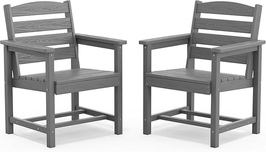 SERWALL Outdoor Dining Chairs Set of 2, All-Weather HDPE Patio Chair with 19.7" Widened Seat, for Backyard, Garden, Gray