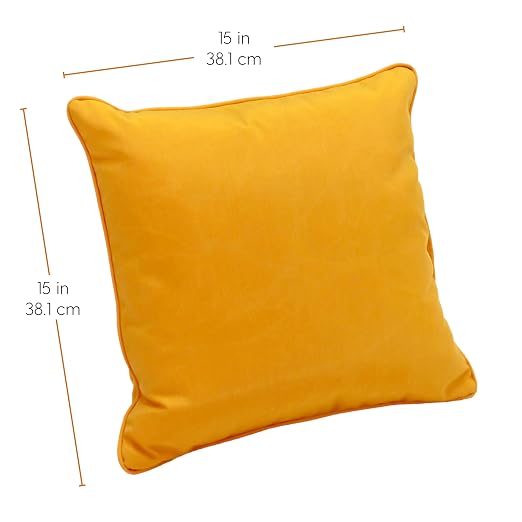 Factory Direct Partners Presidio 15" x 15" Square Decorative Throw Pillow Set with Piping for Indoor/Outdoor Furniture UV, Fade, Weather-Resistant Olefin Fabric (2-Pack) - Marigold, 13809-117