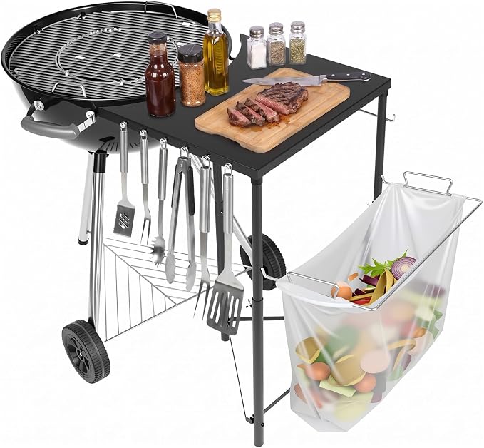 Grill Side Table for Weber Original Kettle 22& 26 inch, for Weber Smokey Mountain 22 Grills, Grill Work Table for Master Touch 22"& 26", Original Kettle Premium 22" 26", Adjustable Height