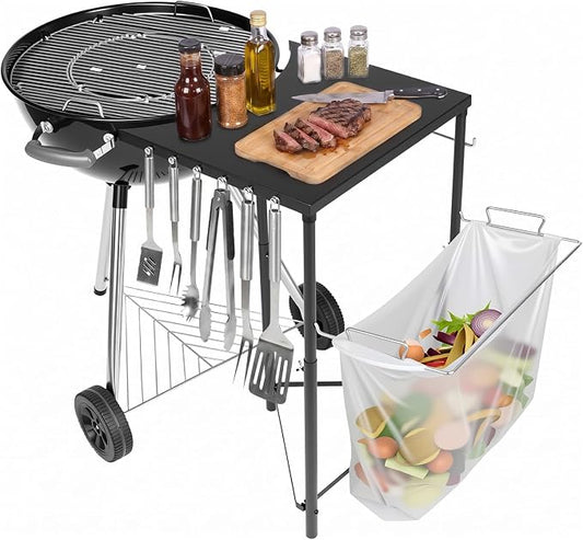 Grill Side Table for Weber Original Kettle 22& 26 inch, for Weber Smokey Mountain 22 Grills, Grill Work Table for Master Touch 22"& 26", Original Kettle Premium 22" 26", Adjustable Height