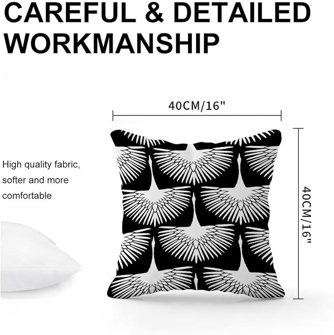 White Cranes Cushion Cases Black and White Lily Geese Flock Throw Pillow Cover Abstract Farmhouse Decor Pillow for Patio Tent Couch 16x16 in