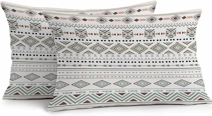 Sage Green Boho Outdoor Pillow Covers 20x12 Inch Lumbar Pillow Covers Set of 2 Waterproof Decorative Throw Pillow Cases Vintage Ethnic Tribe Abstract Art Cushion Covers for Patio Furniture Garden