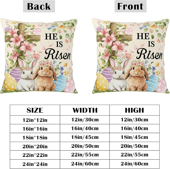Happy Easter Throw Pillow Covers He is Risen Floral Cross Pillow Covers Spring Easter Bunny Pillow Cases 20x20 Set of 2 Colorful Eggs Rabbit Cushion Cases for Home Sofa Couch