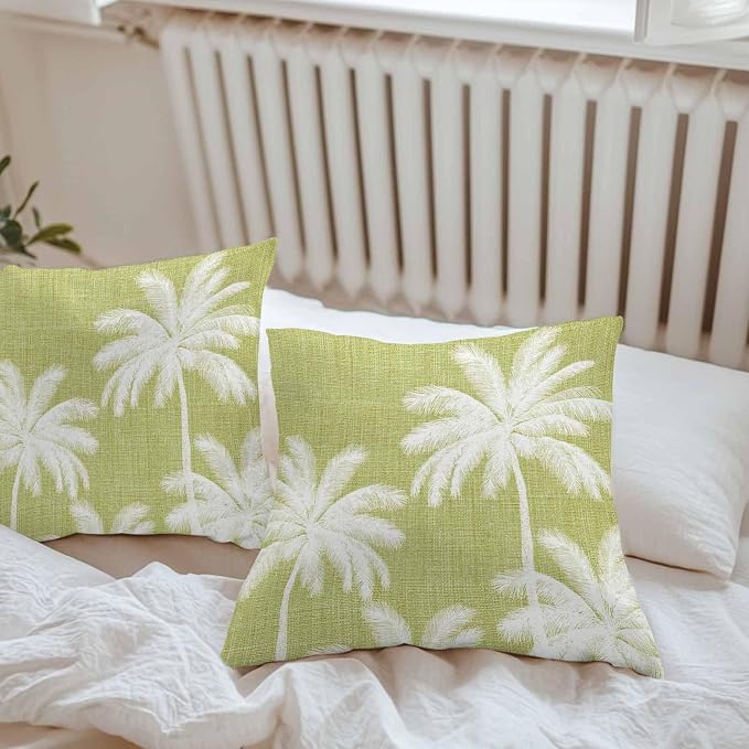 Outdoor Pillow Covers 20x20 Inch Set of 2, Yellow Palm Trees Waterproof Throw Pillow Covers, Farmhouse Tropical Summer Beach Decorative Cushion Pillowcases for Couch, Sofa, Bed, Garden, Patio