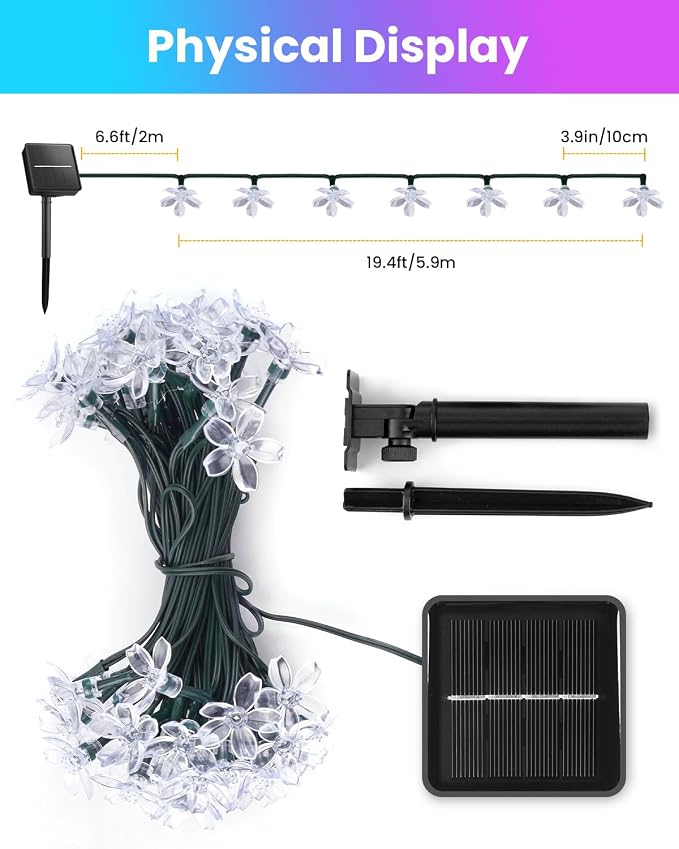 Brightown 60 LED Flower Solar String Lights Outdoor Waterproof Fairy Lights | 8 Lighting Modes & Waterproof Outdoor Lights for Garden Yard Fence Patio Christmas Tree Wedding Party Decor, Multicolor