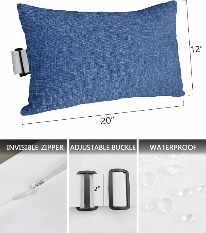 Pack of 4 Outdoor Lumbar Pillow Covers 12x20 Inch, Navy Blue Waterproof Throw Pillow Covers Set, Vintage Country Monochrome Farmhouse Indoor&Outdoor Decorative Cushion Cases for Patio Porch Beach