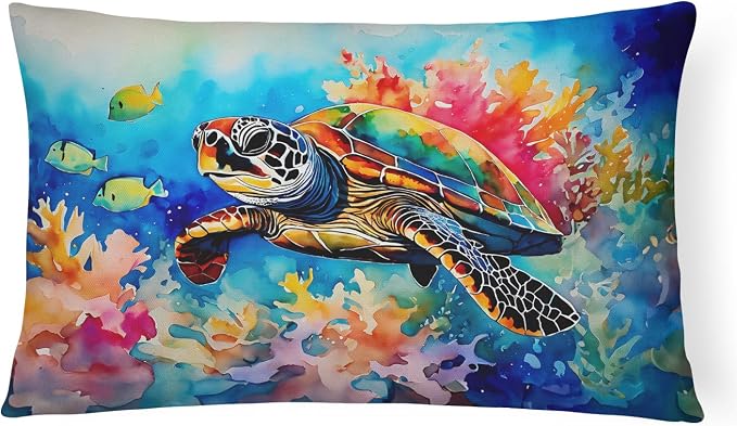 Caroline's Treasures DAC2807PW1216 Loggerhead Sea Turtle Throw Pillow Machine Washable, Indoor Outdoor Decorative Pillow for Couch, Bed or Patio, 12HX16W