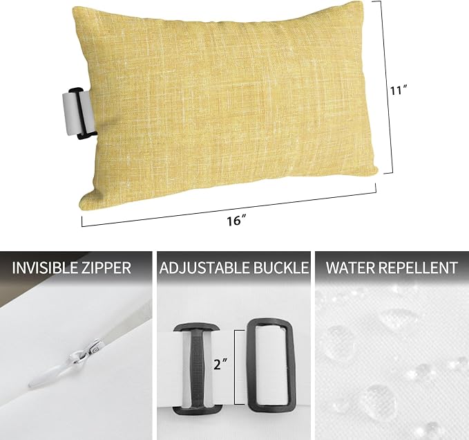 Outdoor Lumbar Pillow Set of 2, Yellow Waterproof Beach Headrest Pillow with Inserts, Farmhouse Vintage Yellow Solid Color Modern Recliner Throw Pillows for Patio Furniture, 12 x 20